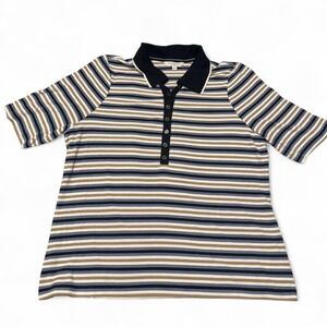 Liverpool Los‎ Angeles Striped Ribbed Polo Shirt Blue Women's XL